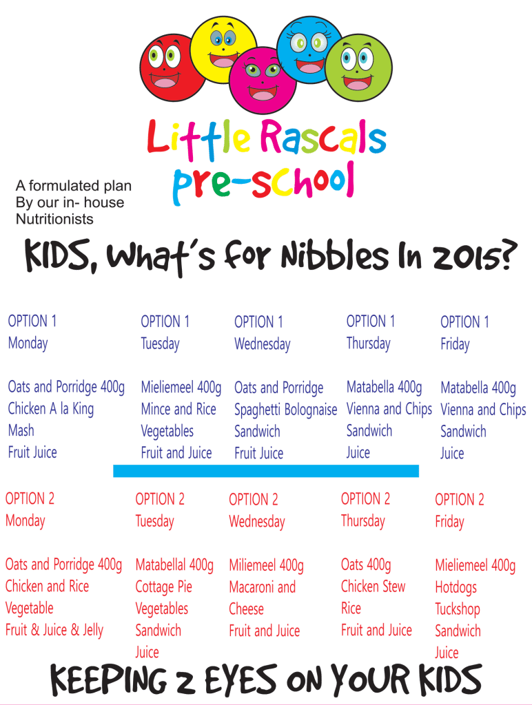Little Rascal Pre Prep Menu Little Rascals Pre School Richards Bay Empangeni KZN - Little Rascals